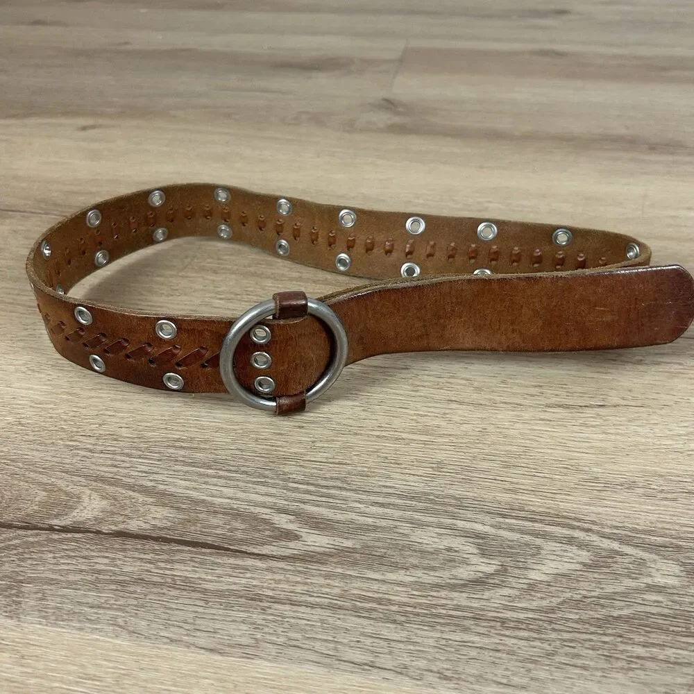 Abercrombie & Fitch Y2K Leather Belt Small Boho Chic Grommet Braided Brown
